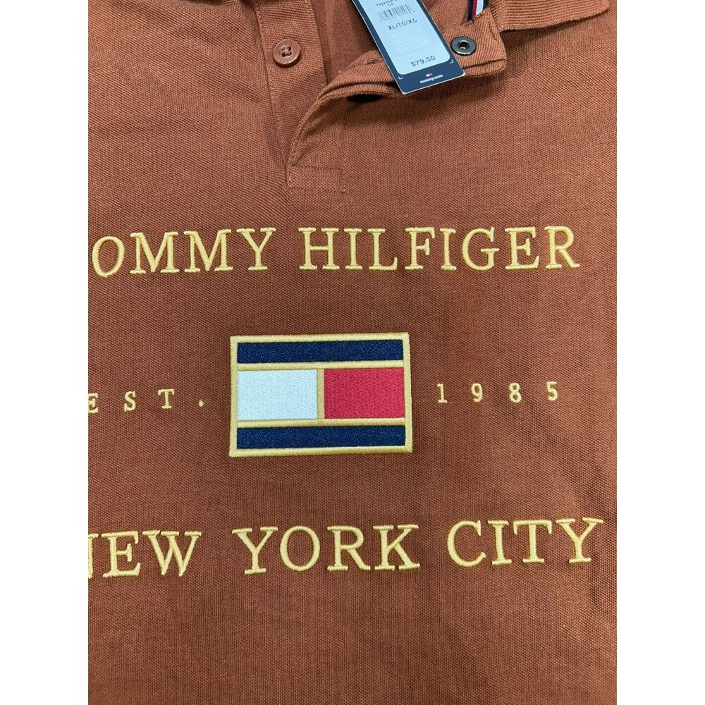 Tommy Hilfiger Men's Regular Fit Polo Shirt Brown Embroidered Logo NYC Size XL - Picture 4 of 6